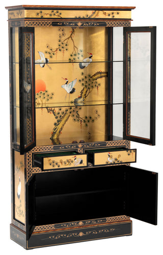 Gold Lacquer Curio Cabinet Cranes