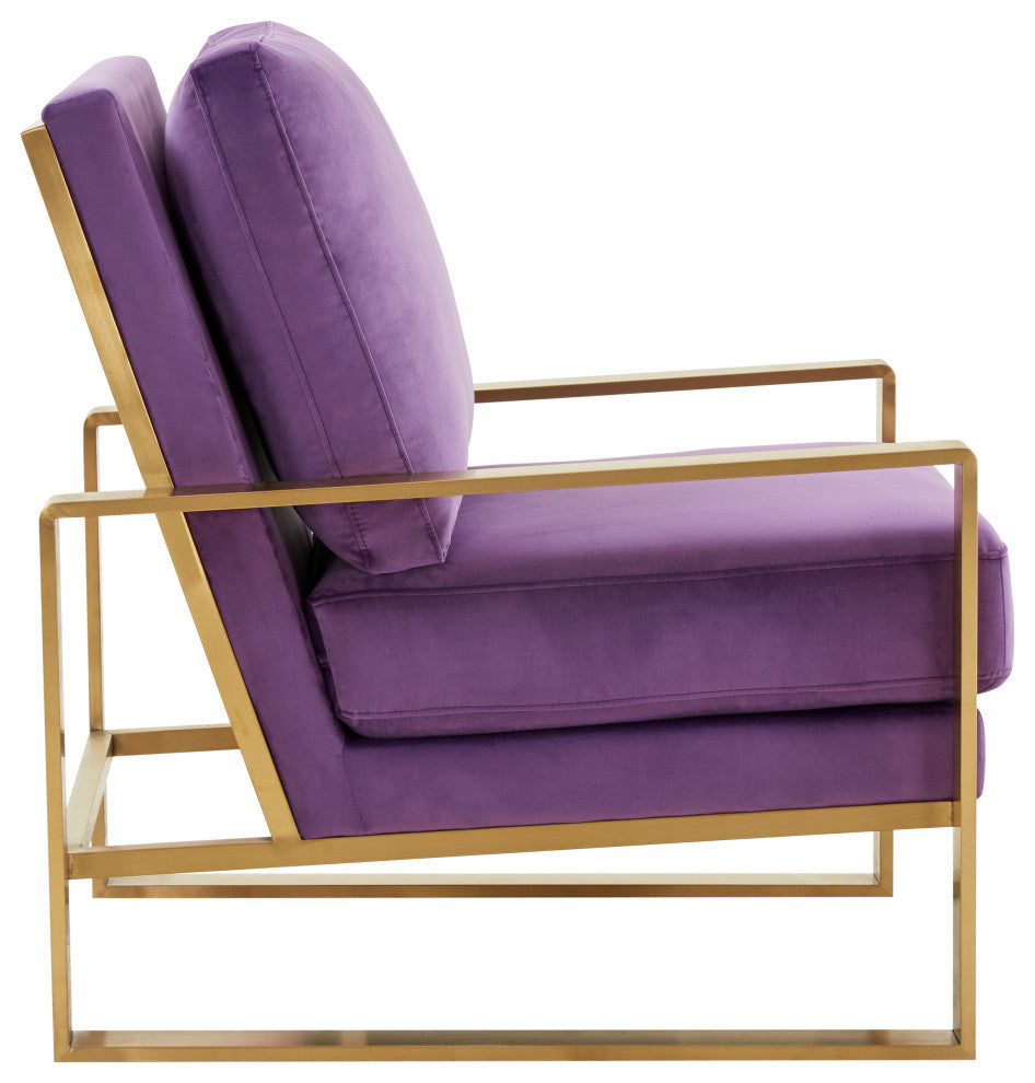 LeisureMod Jefferson Velvet Accent Armchair With Gold Frame, Purple