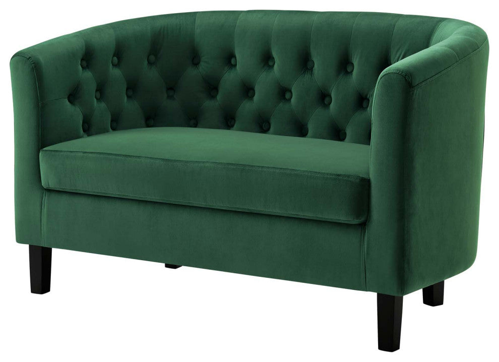Loveseat Sofa, Velvet, Green, Modern, Living Lounge Room Hotel Lobby Hospitality