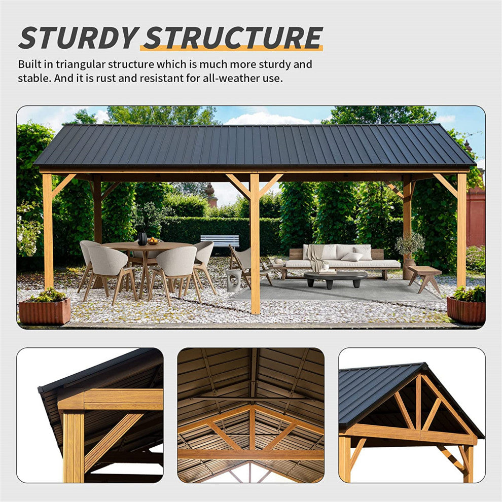 12x20ft Hardtop Gazebo, Galvanized Steel Gable Roof Gazebo Pergola