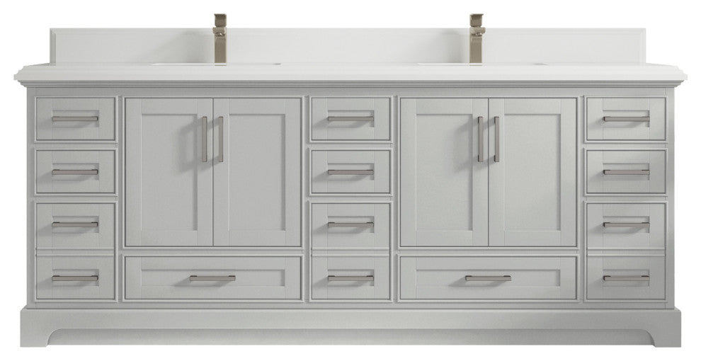 Fenway 84 Double Sink Bath Vanity in Coventry Gray 1.5" White Quartz
