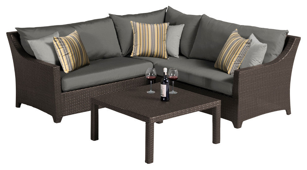 Deco 4 Piece Aluminum Outdoor Patio Corner Sectional Set, Charcoal Gray