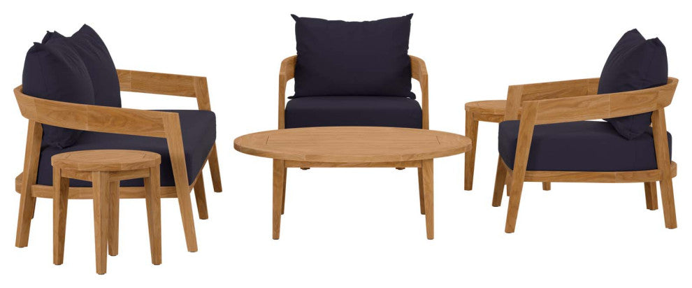 Brisbane 6-Piece Teak Wood Outdoor Patio Outdoor Patio Set, Natural Navy