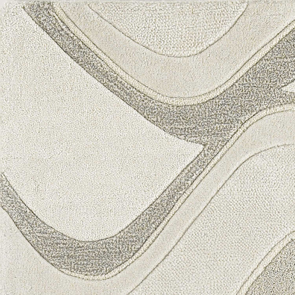 HomeRoots 5'x8' Ivory Hand Tufted Abstract Waves Indoor Area Rug