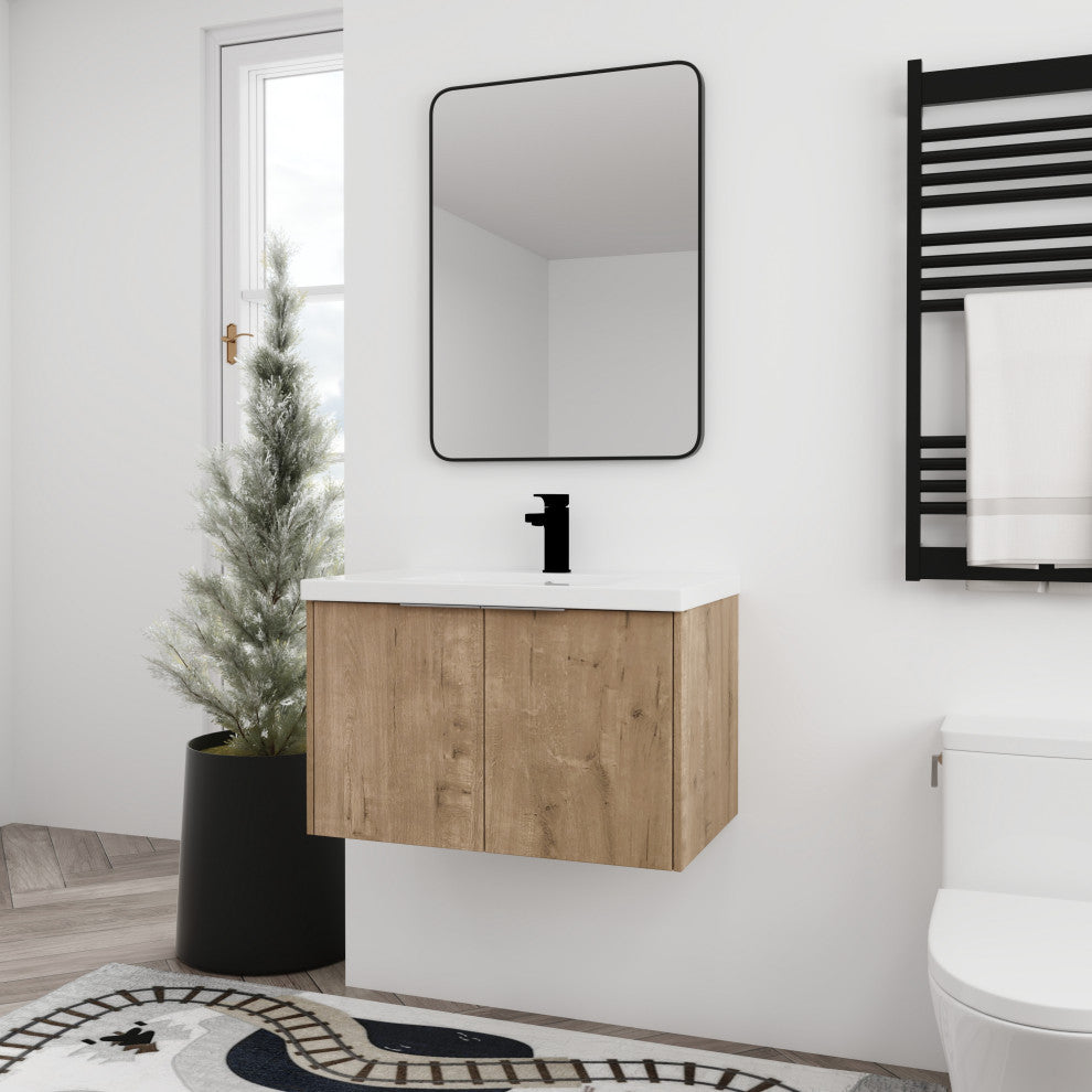 BNK 30" Bathroom Vanity with Resin Sink, Modern Design with Soft Close Doors, Imitative Oak