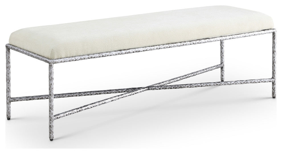 Valley Upholstered Bench, Cream, 54" W x 18" D, Silver, Chenille Fabric