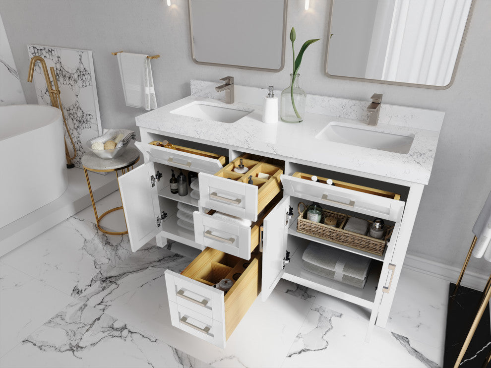 Cambridge 60 Double Bathroom Vanity in Coventry Gray 2" Carrara Quartz