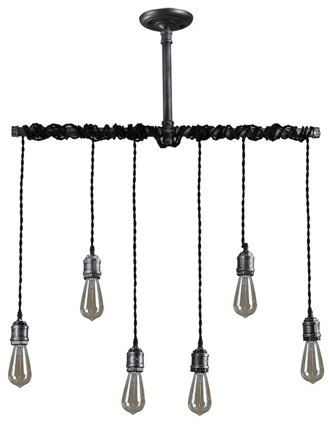 Industrial 6-Light Plumbing Pipe Hanging Metal Pendant Light for Kitchen Island