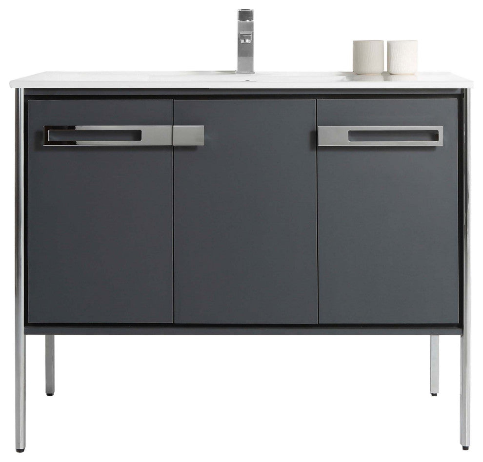 Oakville Bath Vanity, Ceramic Sink, Onix Grey, 42 Inch, Chrome Hardware