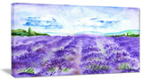 Lavender Fields Watercolor, Landscape Canvas Art Print, 32"x16"
