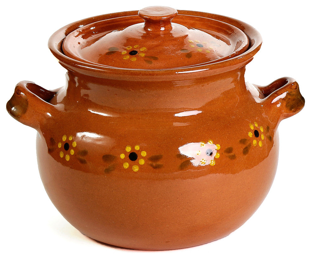 Ancient Cookware, Traditional Mexican Clay Bean Olla Pot, Terracotta, 3 Quarts