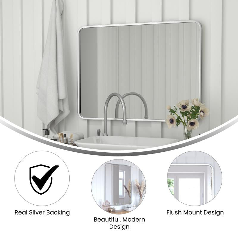 Jada Decorative Wall Mirror with Rounded Corners, Matte Silver, 40" X 30"