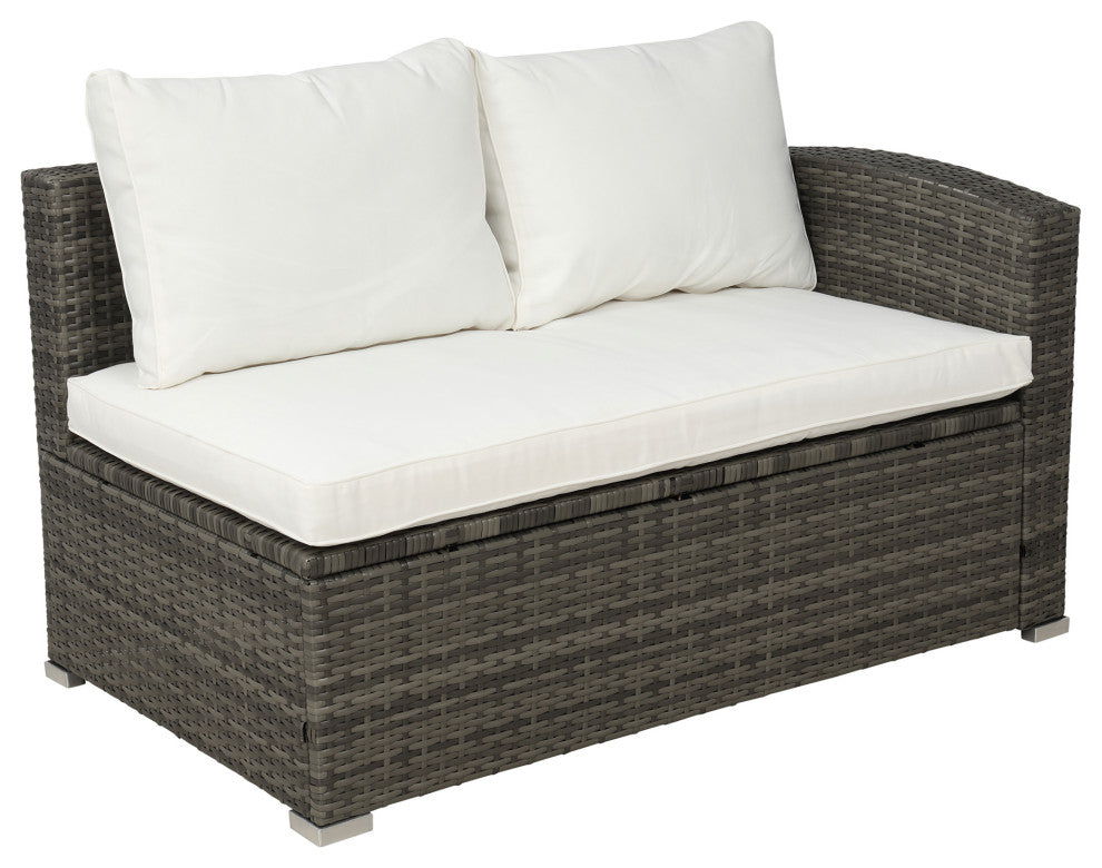 4 Pieces Outdoor Rattan Wicker Patio Sectional With Storage and Cushions