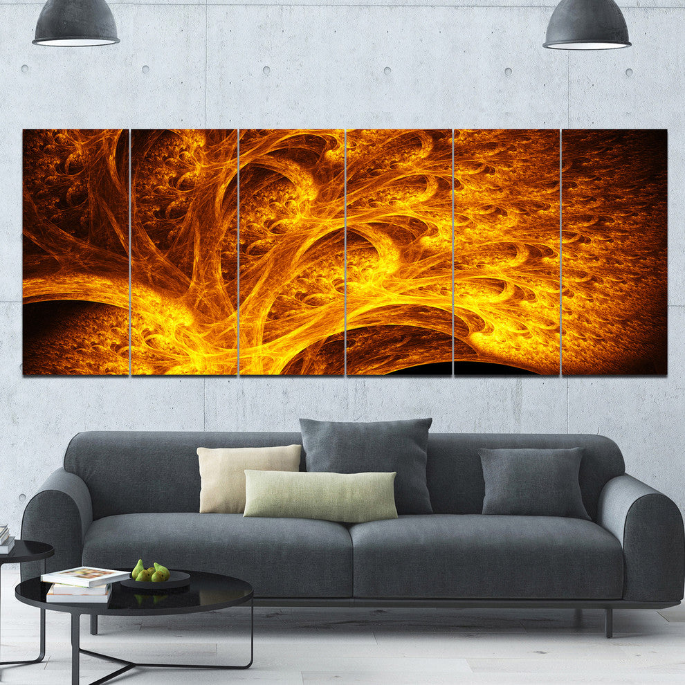 Magical Yellow Psychedelic Tree, Abstract Art on Canvas, 70"x28", 6 Panels
