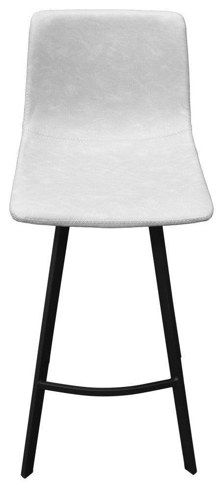 LeisureMod Elland Modern Upholstered Leather Bar Stool Iron Legs, Light Gray