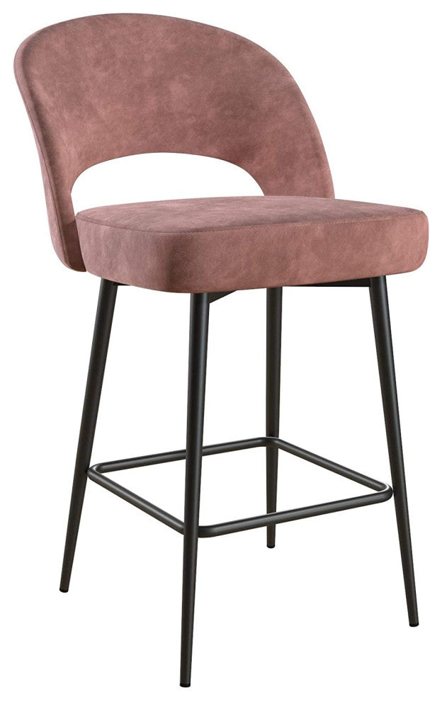 Upholstered Counter Velvet Bar Stool , Pink