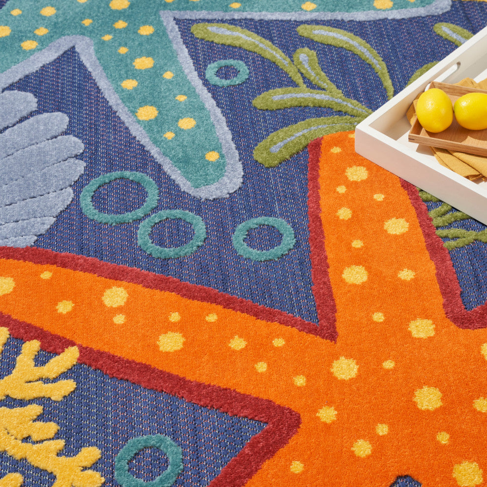 Nourison Aloha 9' x 12' Navy Multicolor Outdoor Area Rug