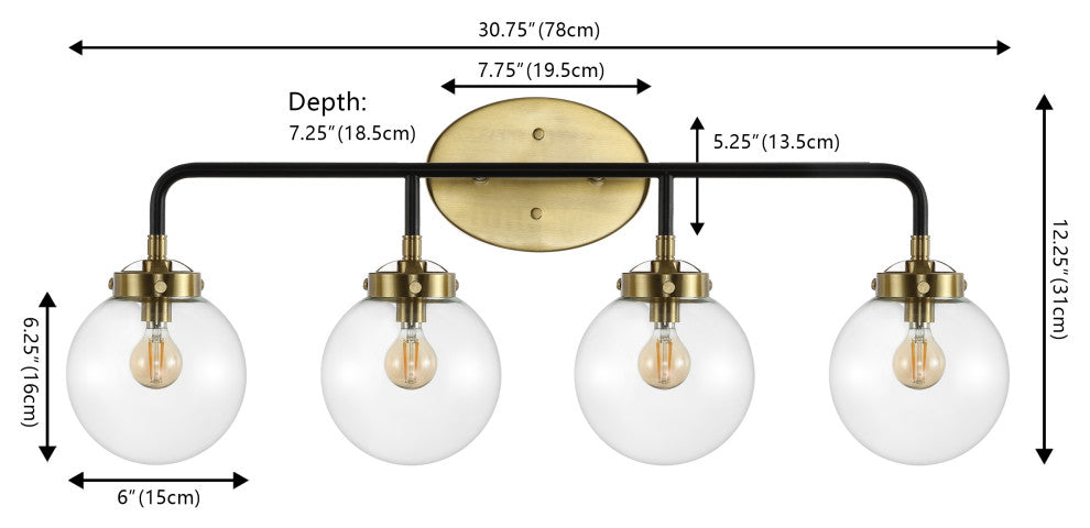 Caleb 30.75" 4-Light Contemporary Transitional Iron/Glass LED Vanity Light