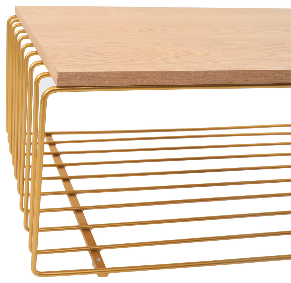 LeisureMod Walden Rectangular Coffee Table Powder Coated Steel Frame, Gold