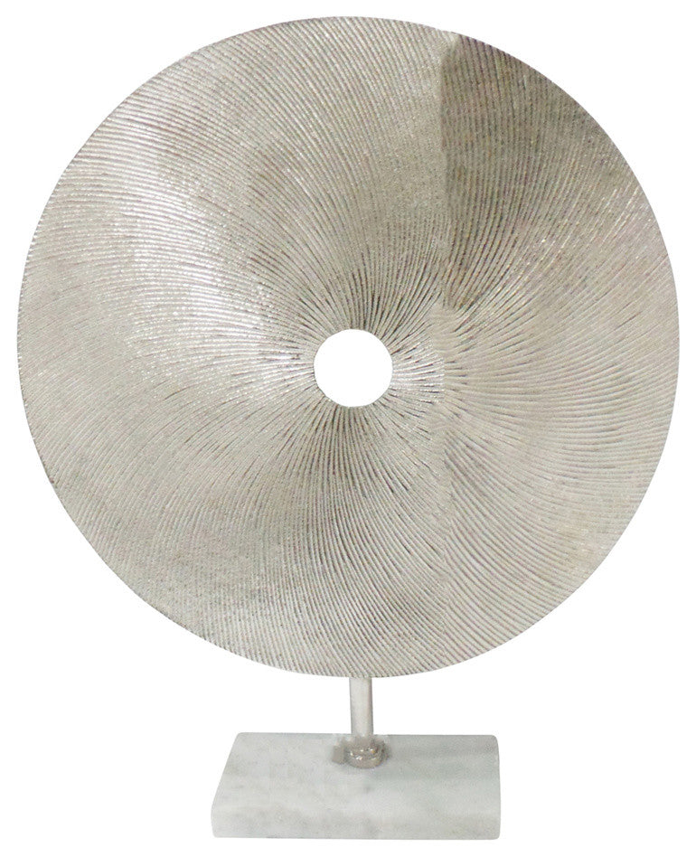 Metal Disk Sculpture On Stand, Silver