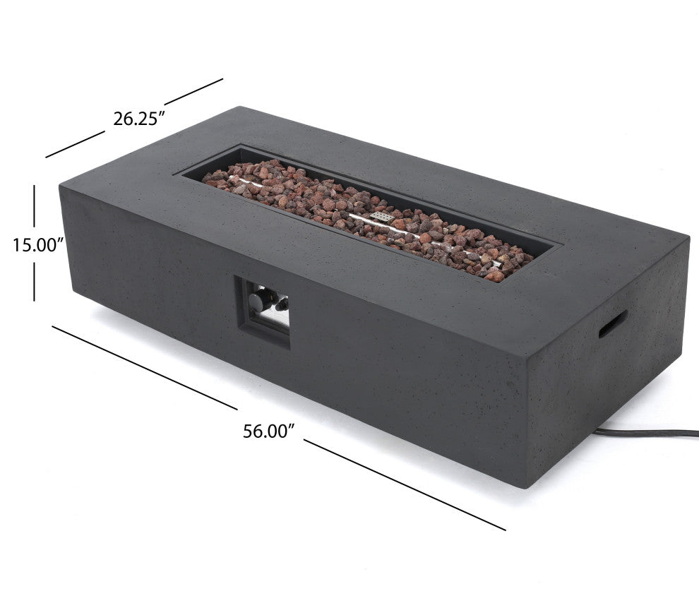 Hearth Outdoor 50,000 BTU Rectangular Fire Pit, No Tank Holder, Dark Gray, Ligh
