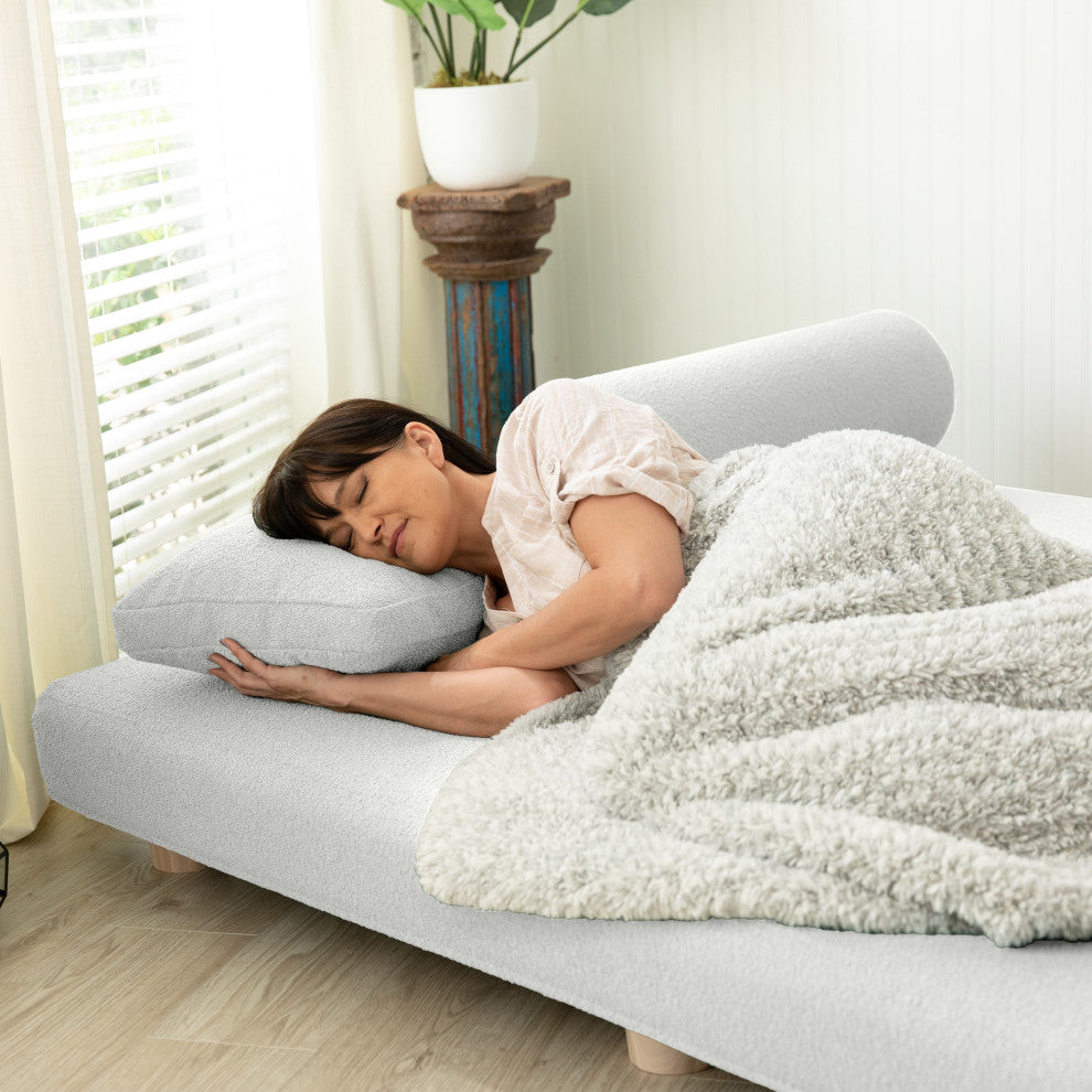 Jaxx Avida Daybed, Fold Out Queen Sleeper / Lounger Premium Boucle, Boucle White