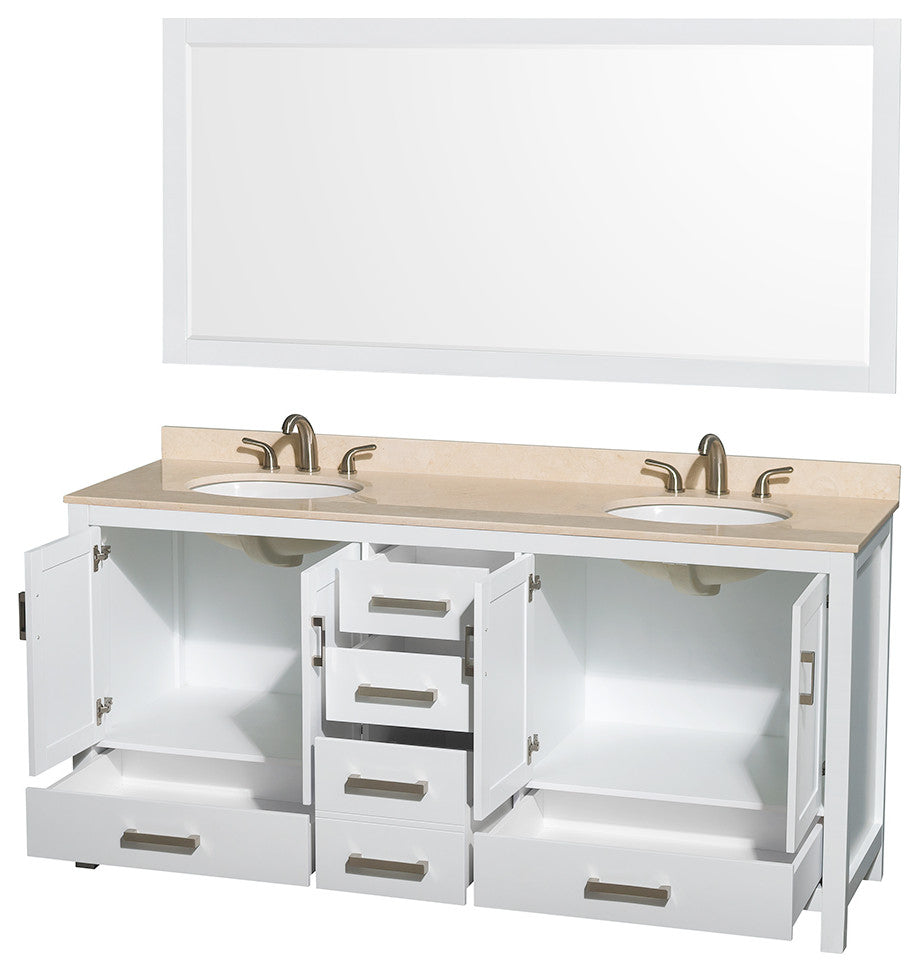 Wyndham WCS141472DWHIVUNOM70 72 Inch Wood Vanity with Ivory Marble Top