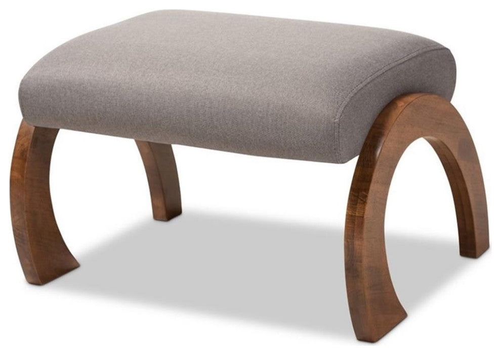Sandrine Gray Upholstered Walnut Brown Wood Ottoman