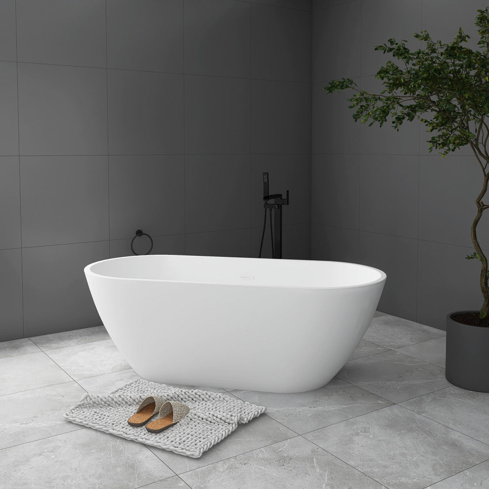 Acrylic Freestanding Soaking Bathtub in White, 60"28"
