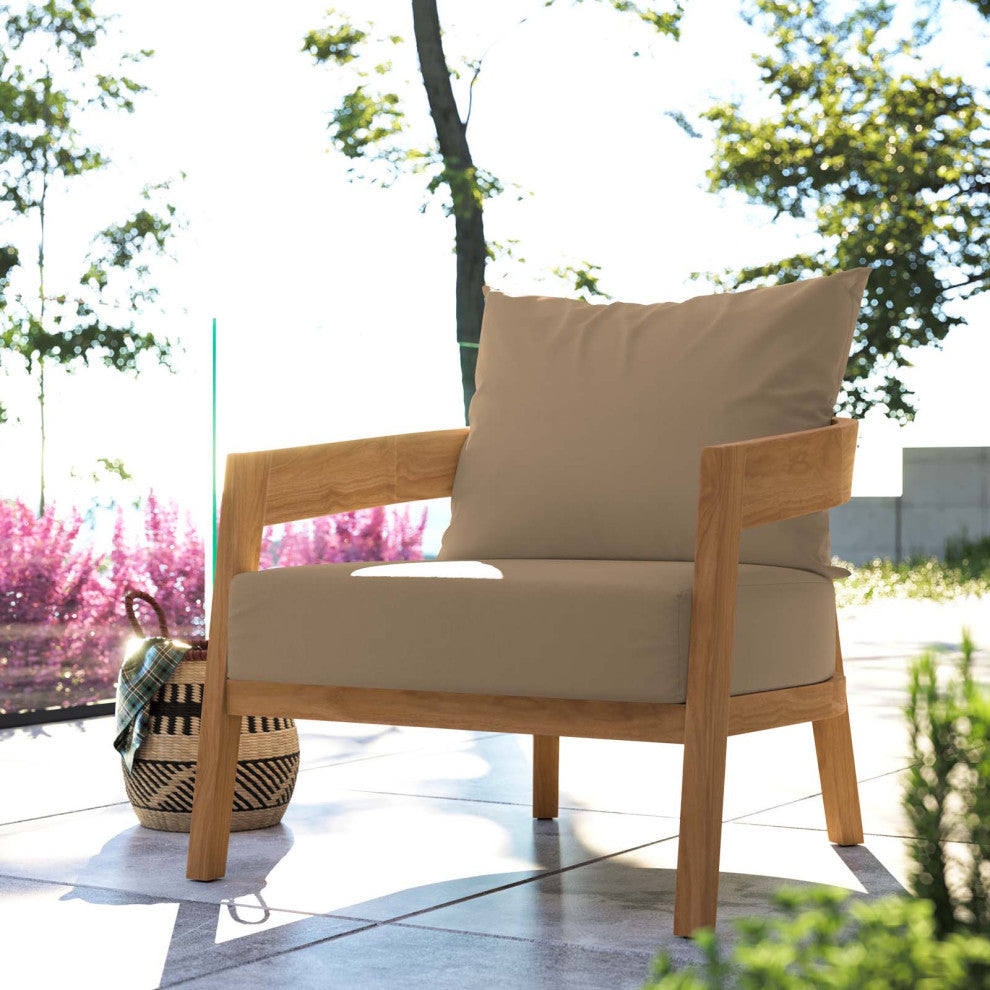 Lounge Chair Armchair, Brown Natural, Teak Wood, Modern, Outdoor Hospitality