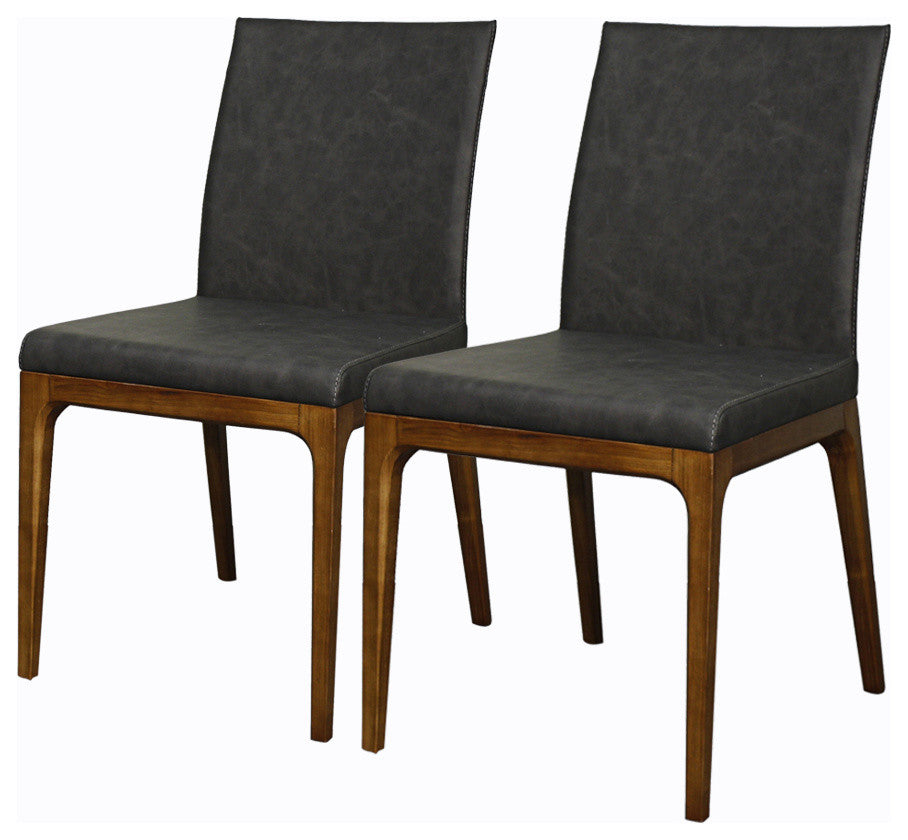 Devon Dining Side Chair Walnut Legs Set of 2, Antique Gray, Faux Leather