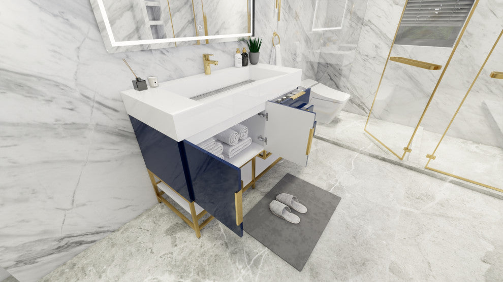 Madison 48" Free Standing Vanity with Reinforced Acrylic Sink, High Gloss Blue