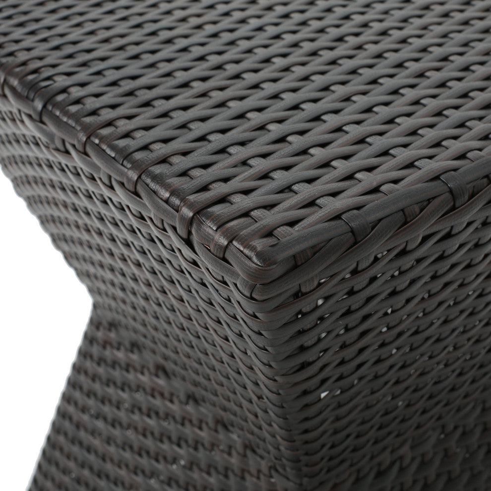 GDF Studio Frances Outdoor 16" Multi-Brown Wicker Square Side Table