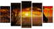 Typical African Sunset with Giraffe, Landscape Canvas Art, 60"x32", 5 Panels