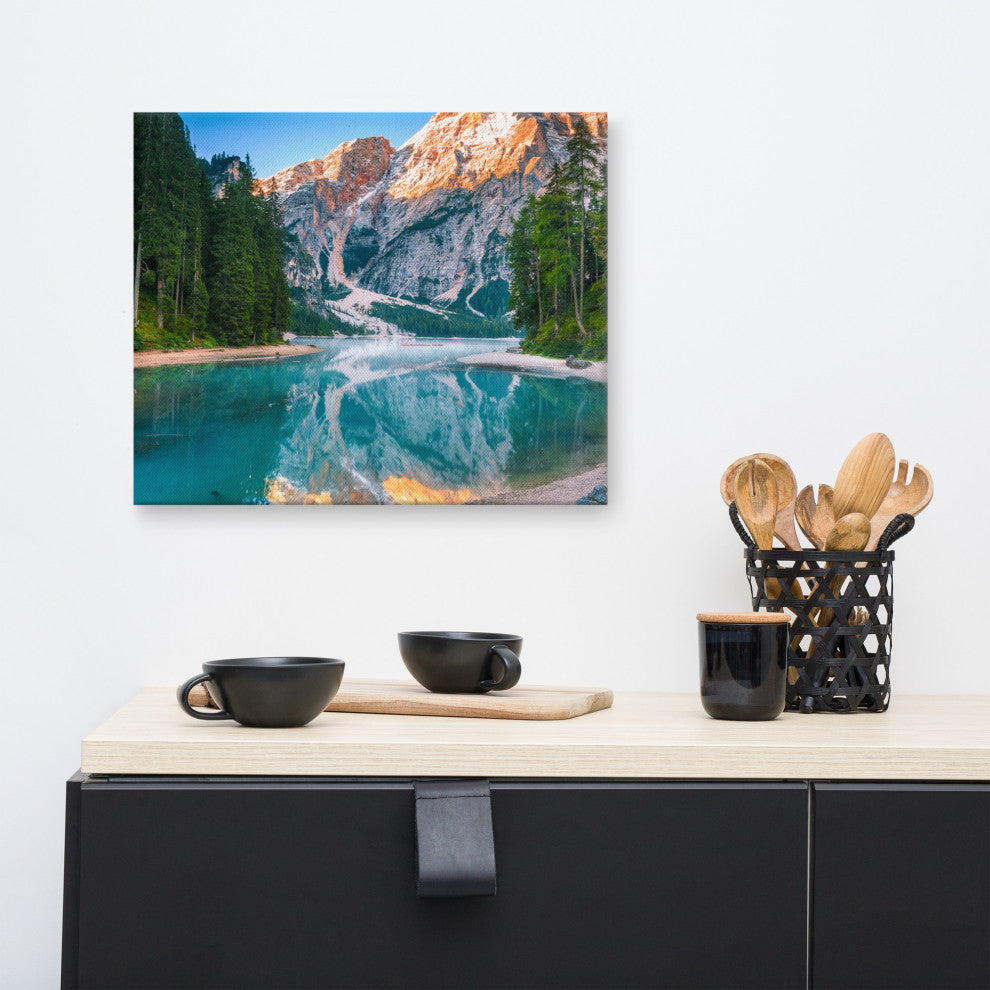 Misty Lake and Snow-cap Mountain Reflections Canvas Wall Art Prints, 16" X 20"