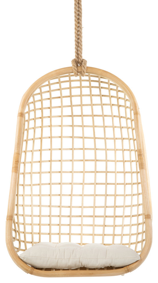 Grid Rattan Hanging Chair with Seat Cushion, Natural Color