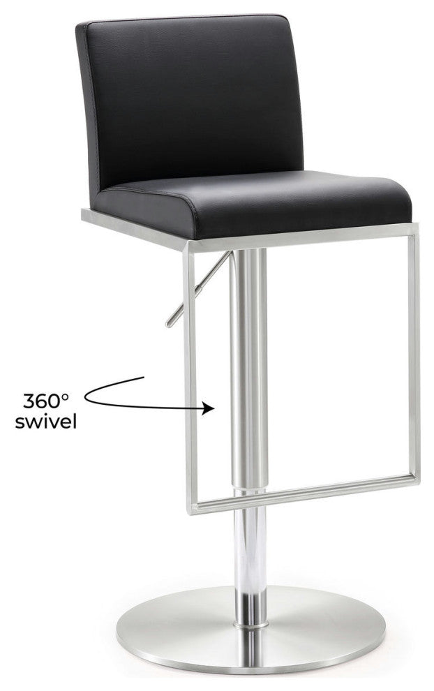 TOV Furniture Amalfi Black Stainless Steel Adjustable Barstool