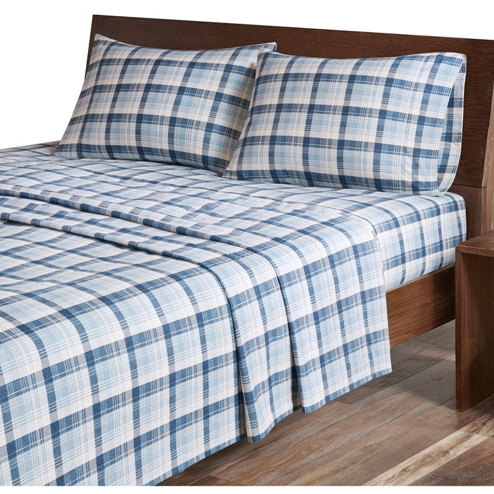 Woolrich Flannel Cotton Flannel Winter Sheet Set, Blue Plaid