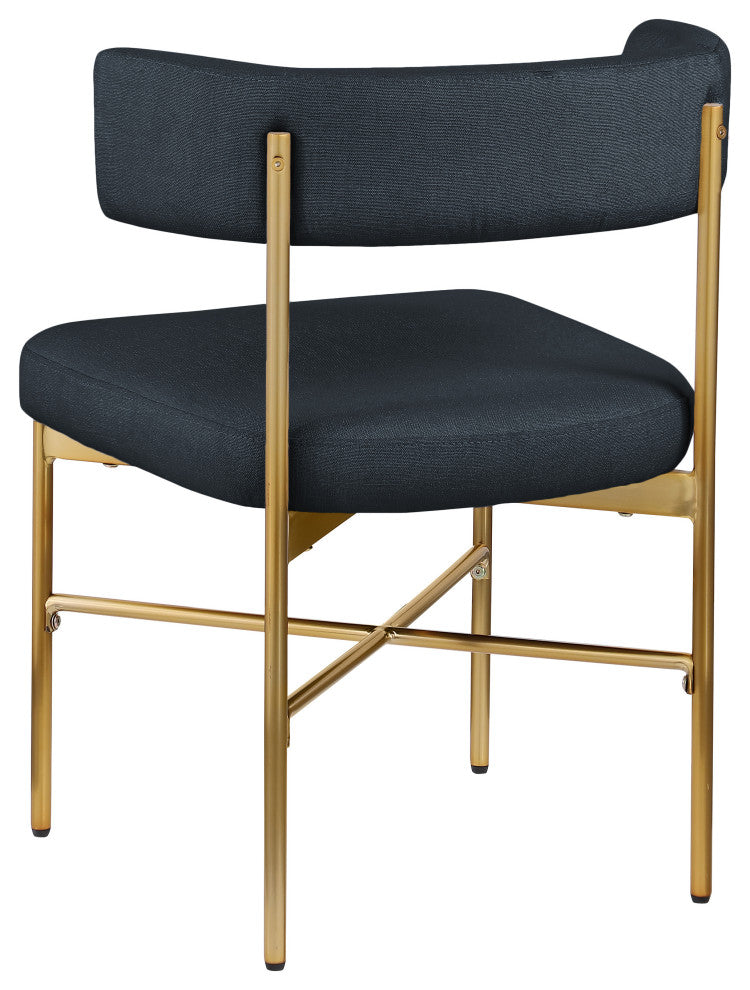 Rivage Durable Linen Textured Fabric Dining Chair, Set of 2, Navy, Brushed Gold Finish