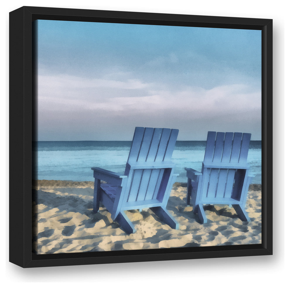 Blue Beach Chairs Photo 16x16 Black Floating Framed Canvas