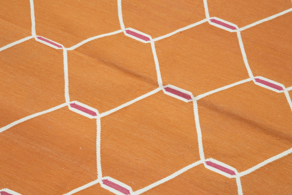 Rug N Carpet - Handmade Wool 3' 8'' x 5' 7'' Modern Design Dhurrie Kilim Rug