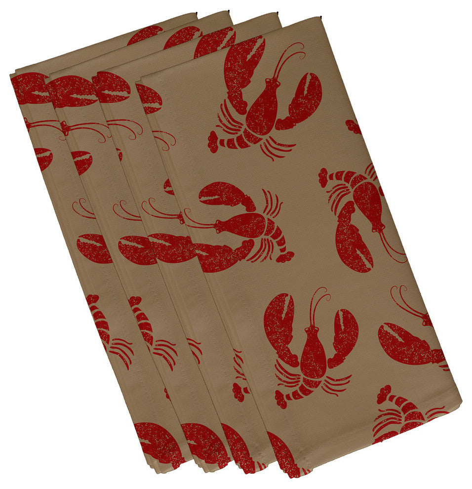 Lobster Fest, Animal Print Napkin, Taupe And Beige, Set of 4