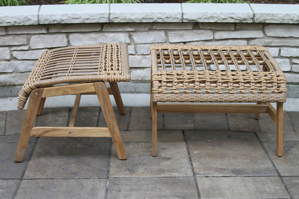4-Piece Teak Bohemian Basket Lounger Set With Matching Ottomans