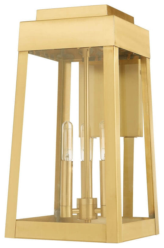 Livex Oslo 3 Light 16" Tall Satin Brass Outdoor Wall Lantern