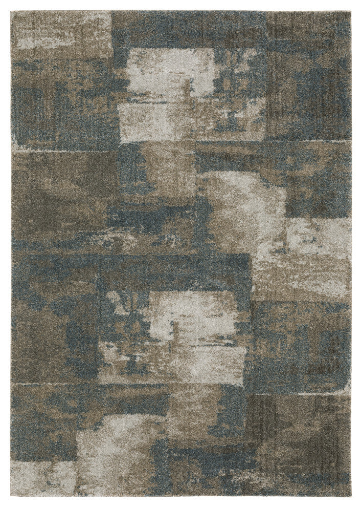 Alistair Distressed Abstract Teal/ Grey Indoor Area Rug, Teal, 5'3"x7'6"