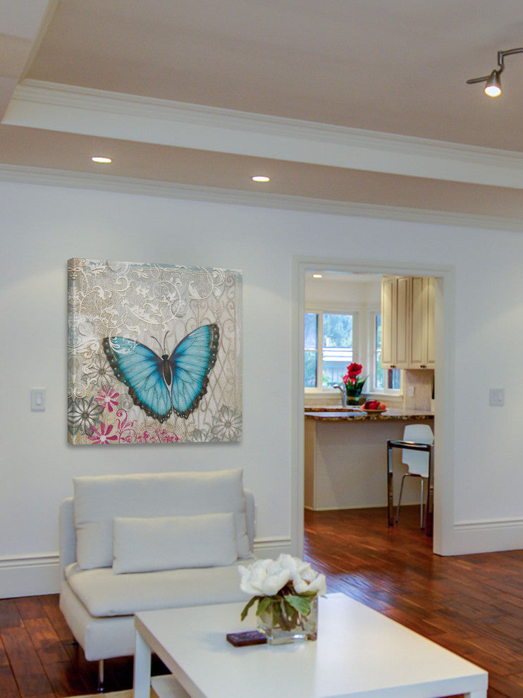 "A Light Blue Butterfly" Painting Print on Wrapped Canvas