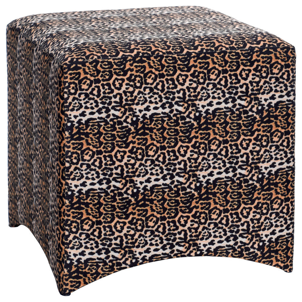 Dann Foley Stool Brown, Black, White Cheetah Print Linen Upholstery