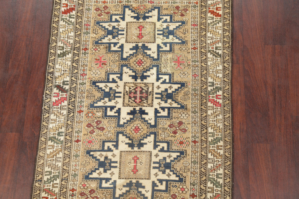 Consigned, Southwestern Antique Traditional Handmade Area Rug, Beige, 4x5