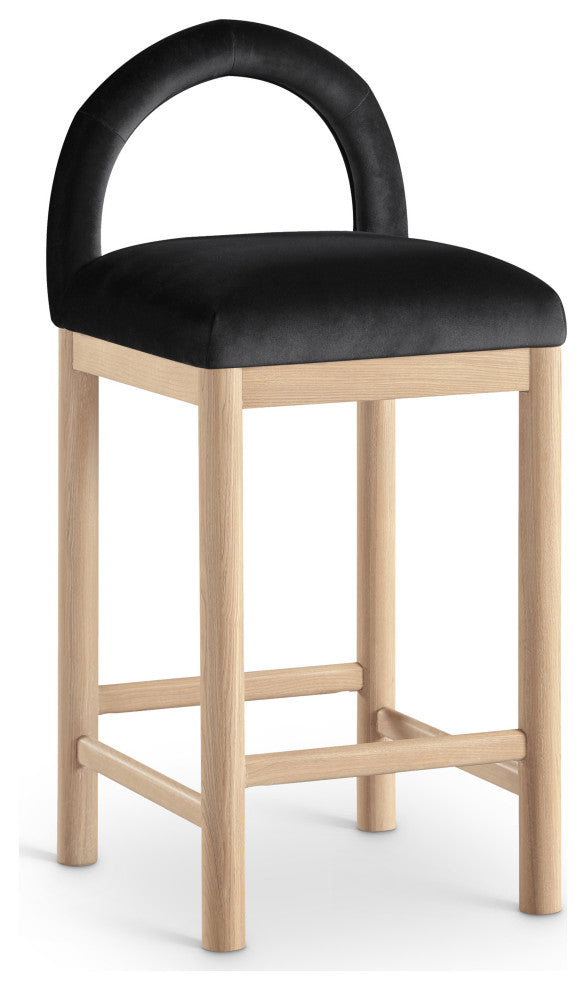 Conrad Upholstered Bar and Counter Stool, Black, Velvet, Natural