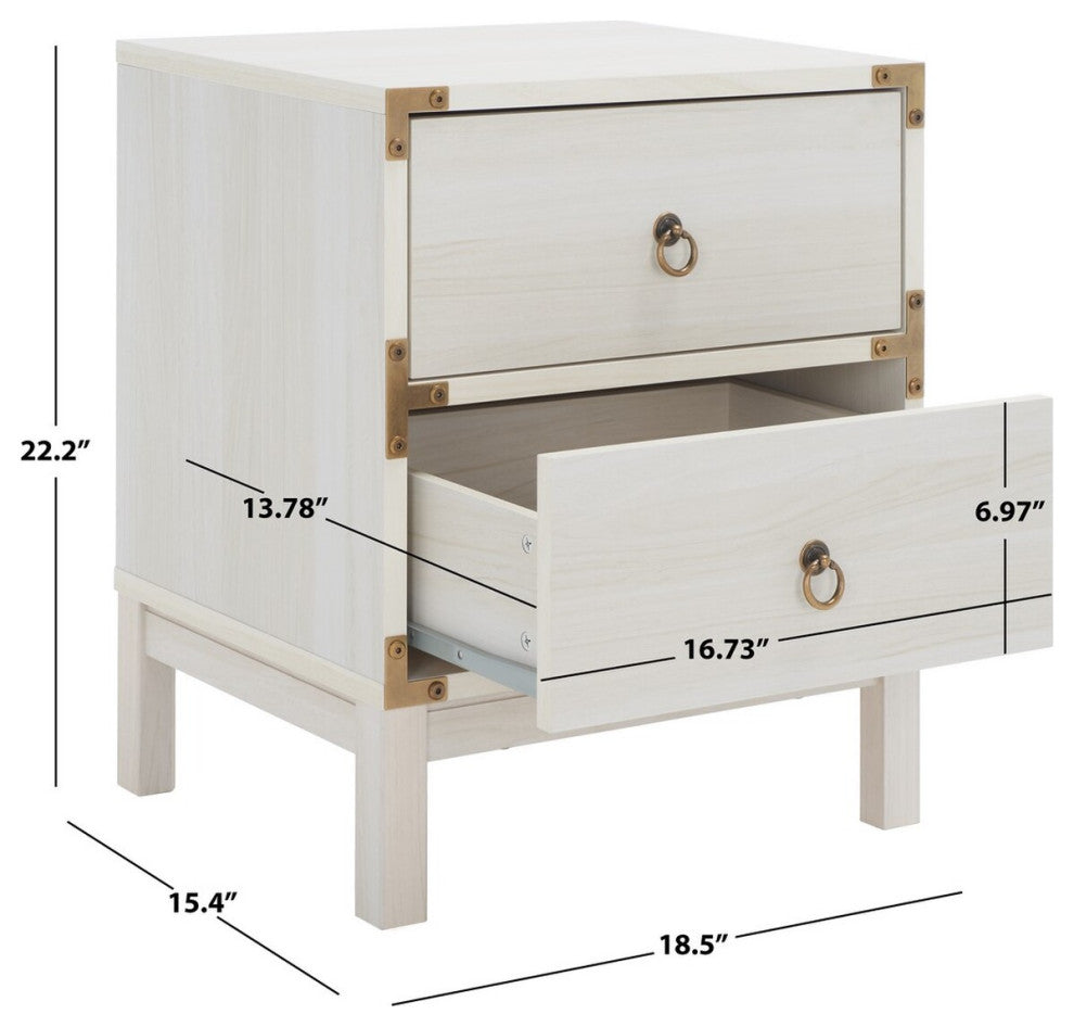 Safavieh Galio 2 Drawer Nightstand, Bleached White/Gold